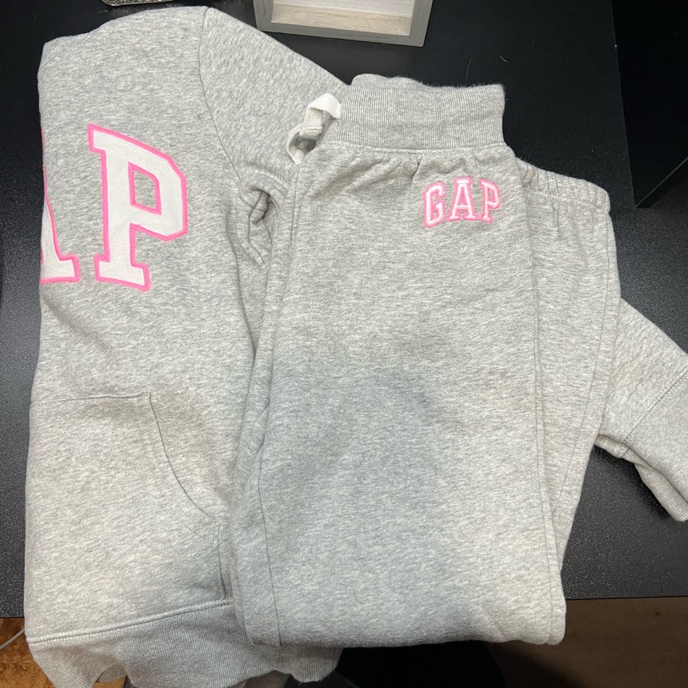 GAP Kids Light Gray Joggers with Pink Logo